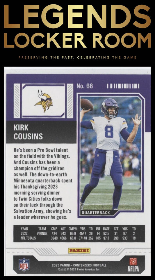 2023 Panini Contenders #68 Kirk Cousins Season Ticket Retail