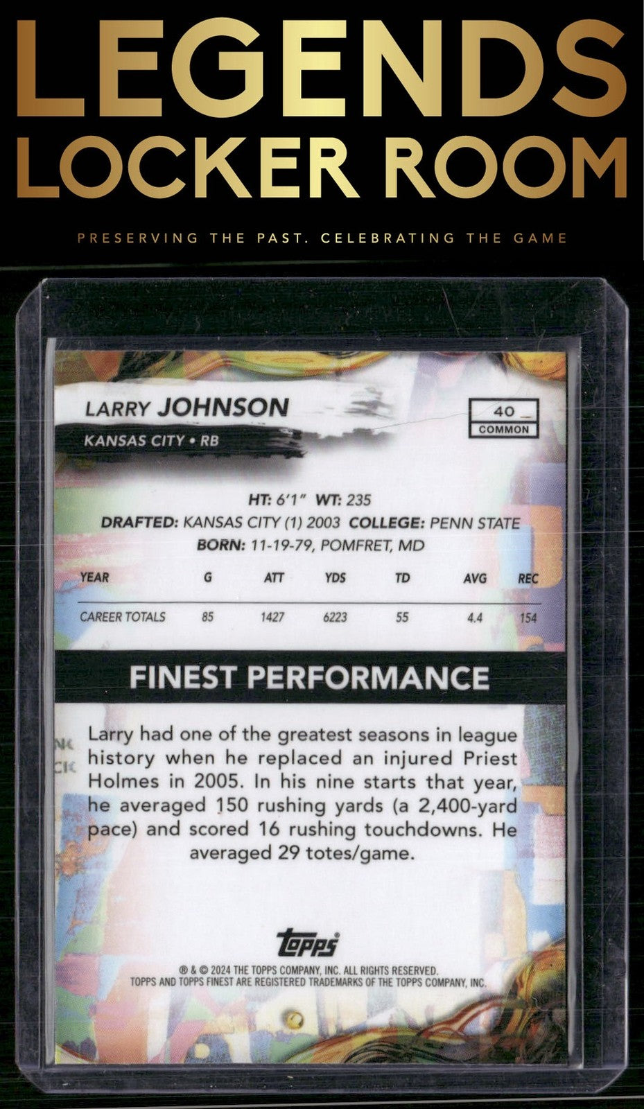2024 Finest #40 Larry Johnson Blue Checkerboard Refractor #/99