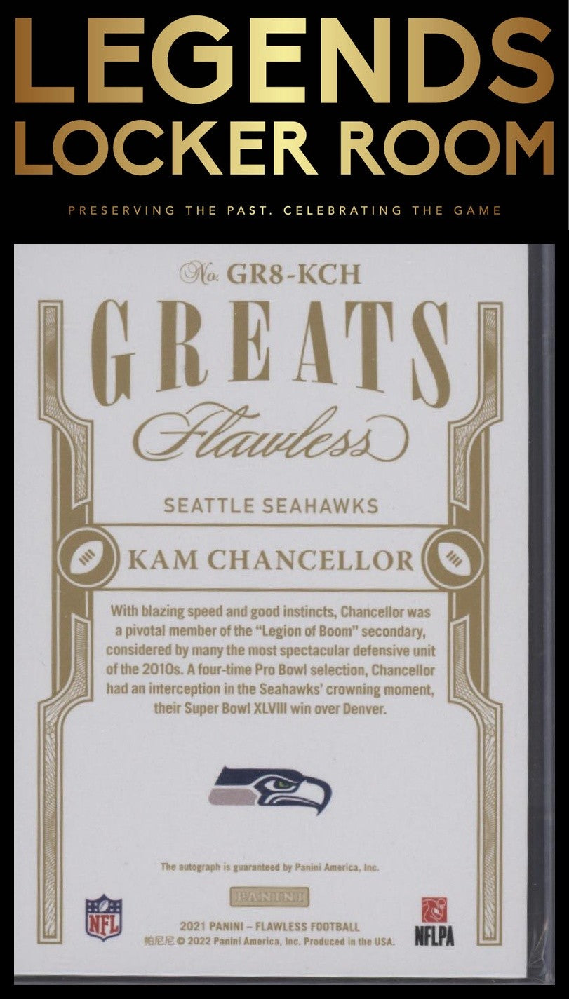 2021 Panini Flawless #GR8-KCH Kam Chancellor Greats Silver Auto #/15