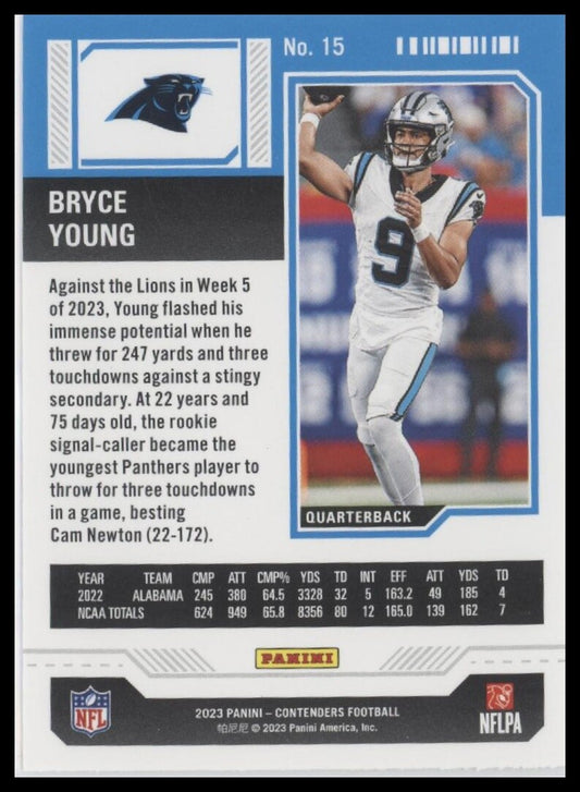 2023 Panini Contenders #15 Bryce Young Season Ticket Retail