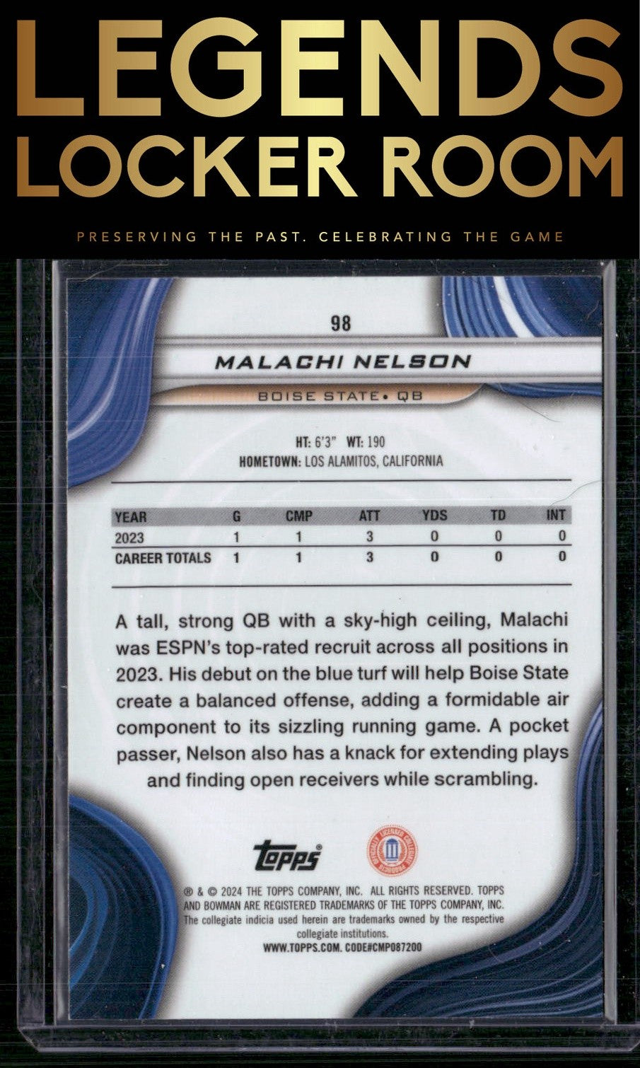 2024 Bowman University Best #98 Malachi Nelson Gold Refractor #/50