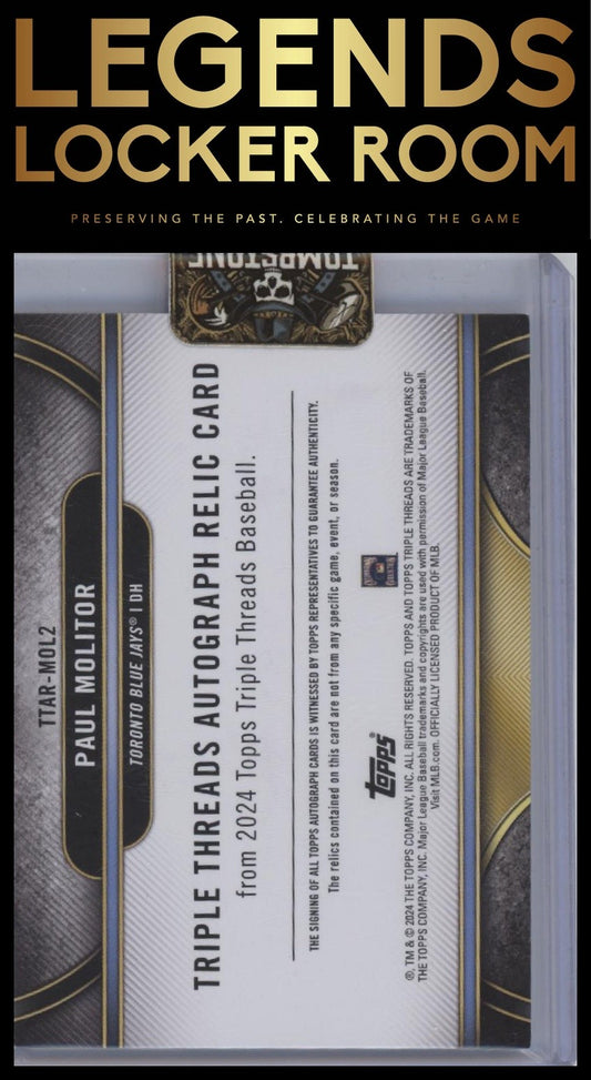 2024 Topps Triple Threads Paul Molitor Triple Threads Auto Relics Gold /9