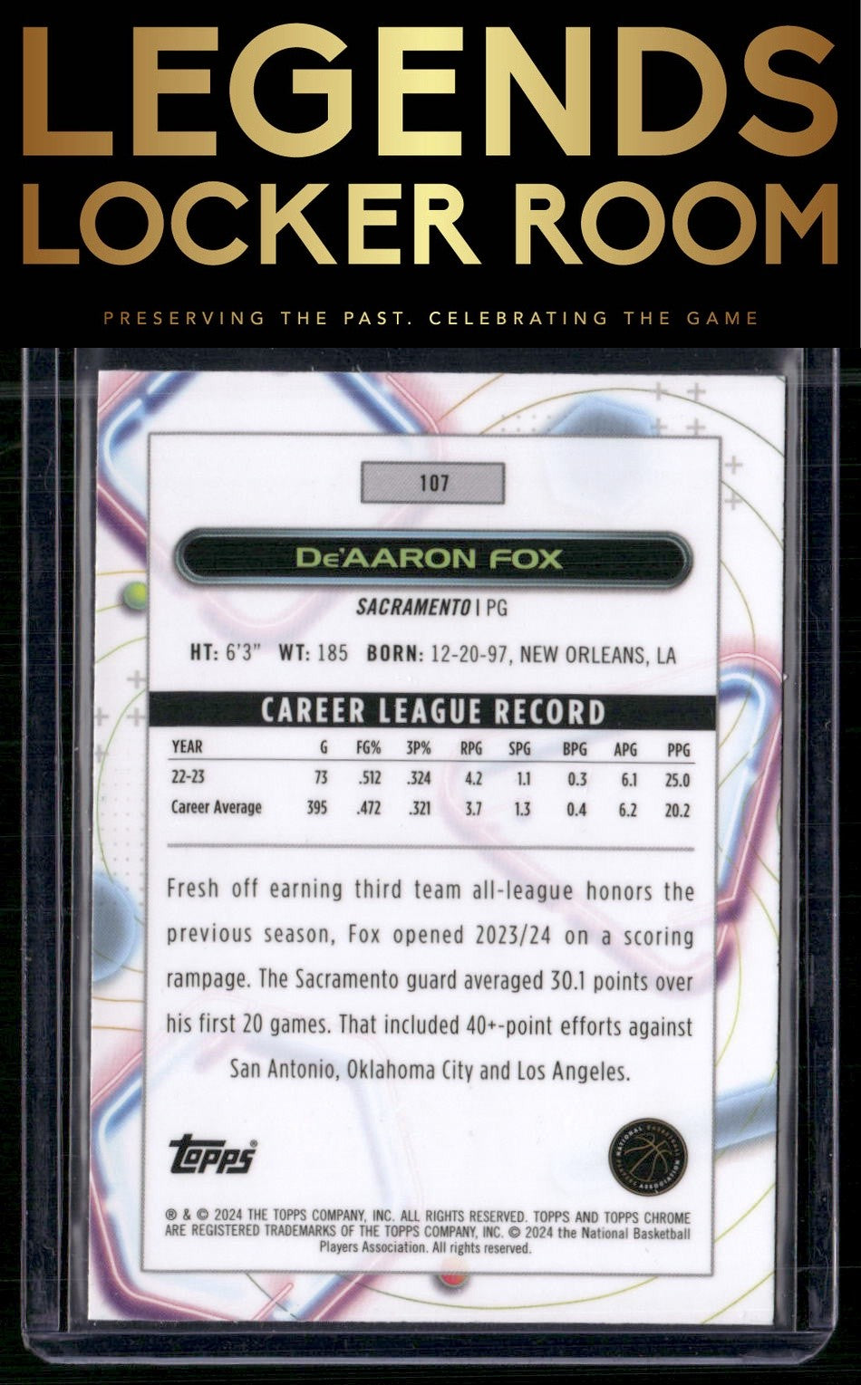 2023-24 Topps Chrome Cosmic #107 De'Aaron Fox