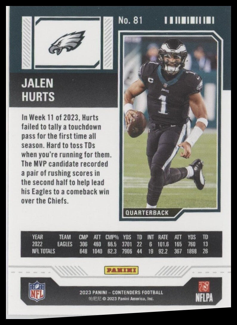 2023 Panini Contenders #81 Jalen Hurts Season Ticket Retail