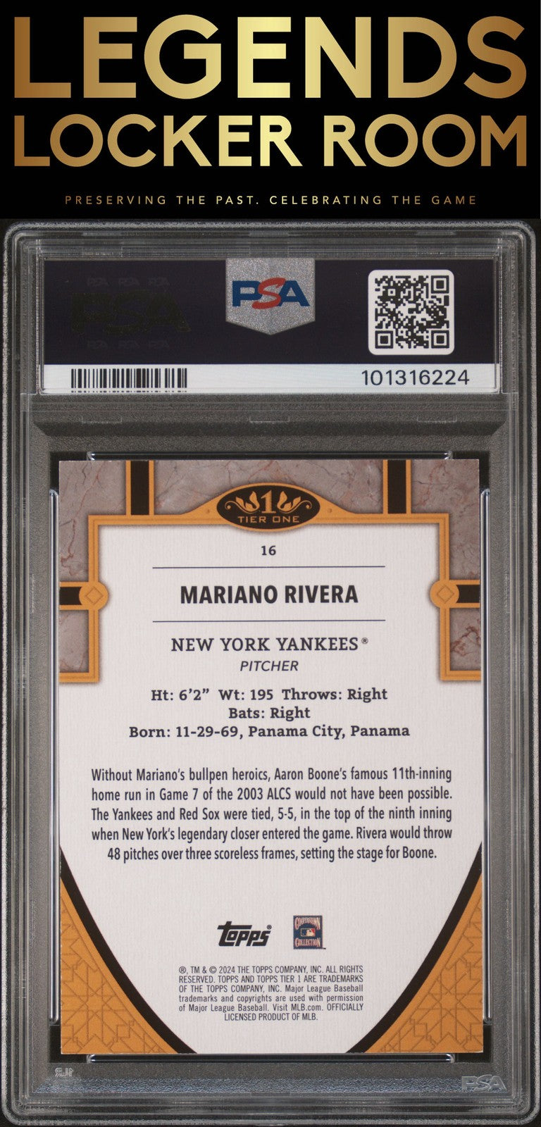 2024 Topps Tier One #16 Mariano Rivera PSA 8