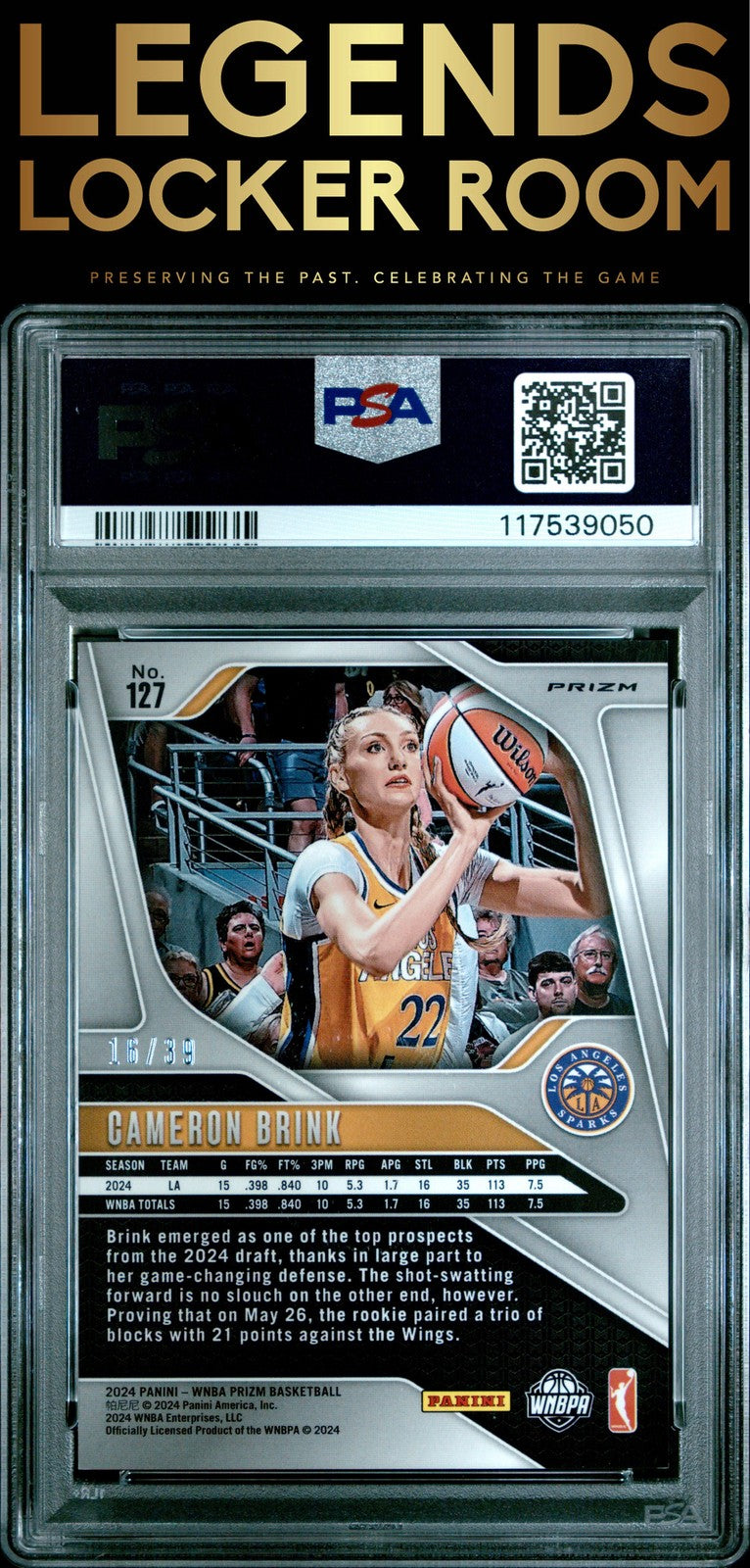2024 Panini Prizm Wnba #127 Cameron Brink Black Velocity PSA 10