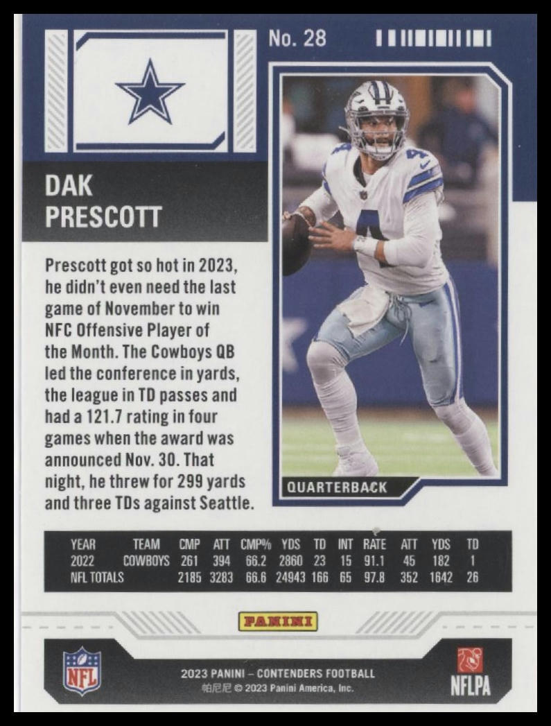 2023 Panini Contenders #28 Dak Prescott Season Ticket
