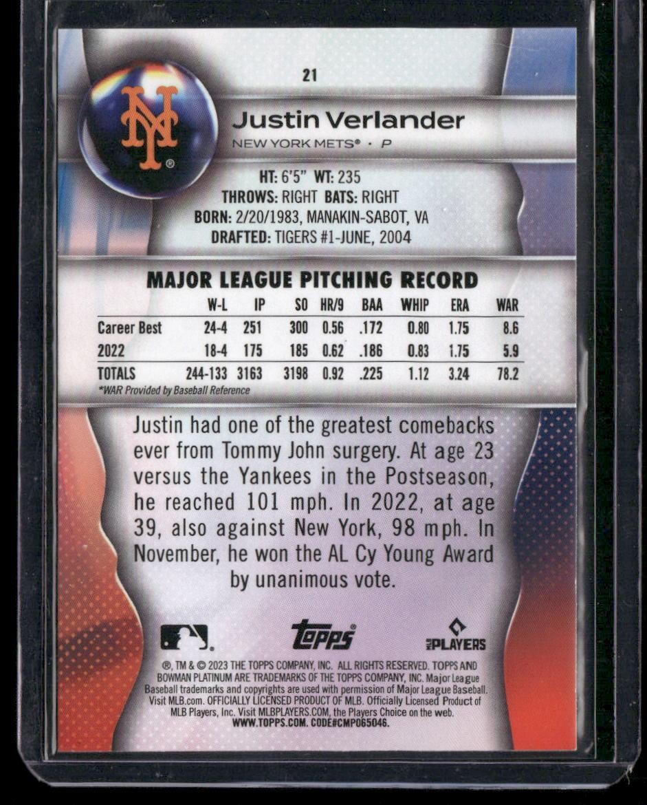 2023 Bowman Platinum #21 Justin Verlander