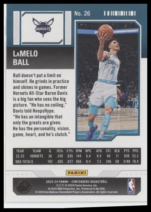 2023-24 Panini Contenders #26 LaMelo Ball Season Ticket Premium Edition