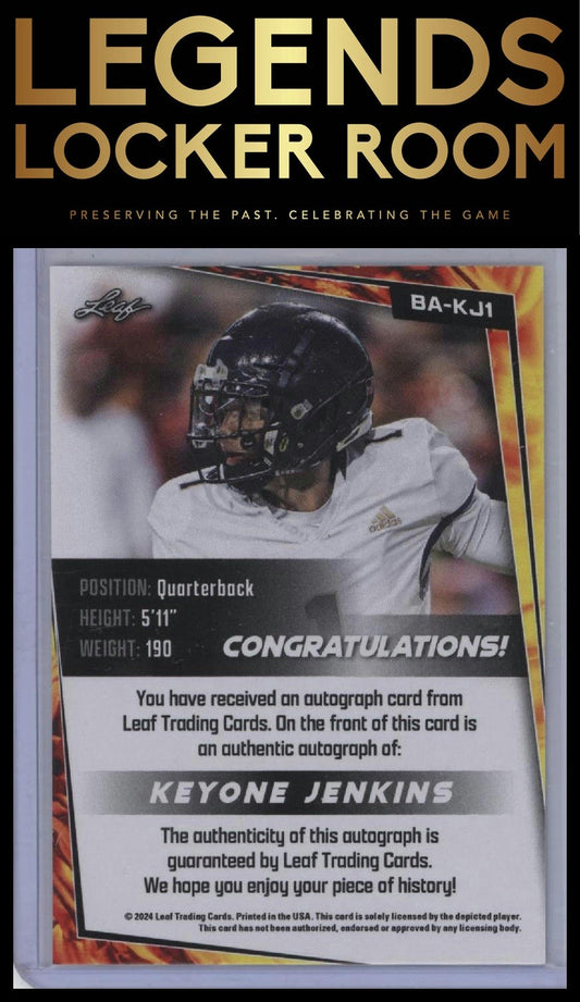 2024 Leaf #BA-KJ1 Keyone Jenkins Autographs Blue