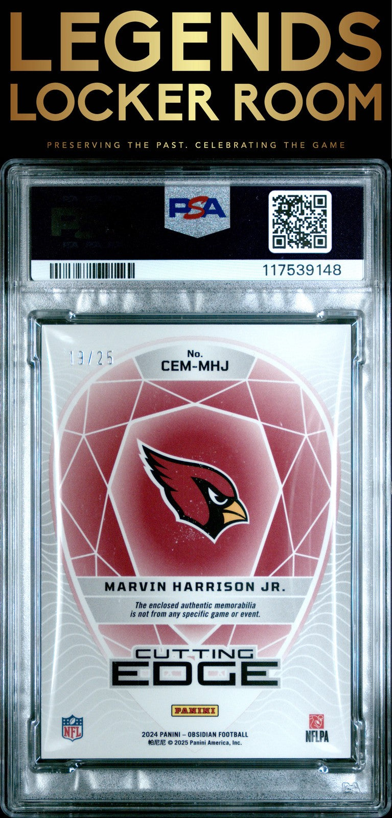 2024 Panini Obsidian Cutting Edge Materials Marvin Harrison Jr. /25 PSA 9