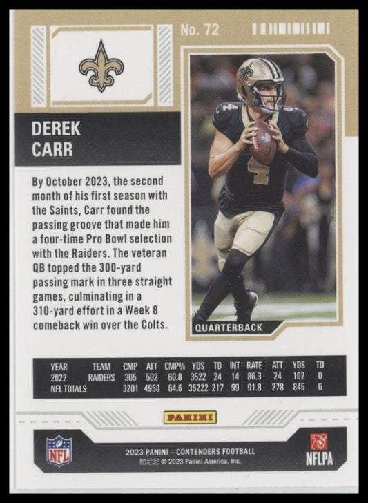 2023 Panini Contenders #72 Derek Carr Season Ticket Retail