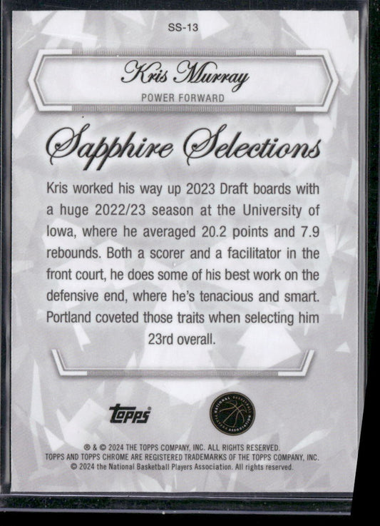 2023-24 Topps Chrome Sapphire #SS-13 Kris Murray Sapphire Selections