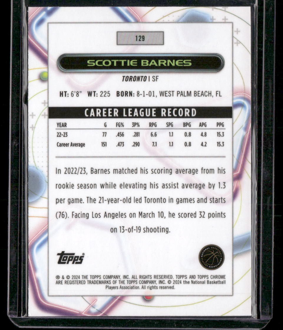 2023-24 Topps Chrome Cosmic #129 Scottie Barnes Pink Galaxy Refractors