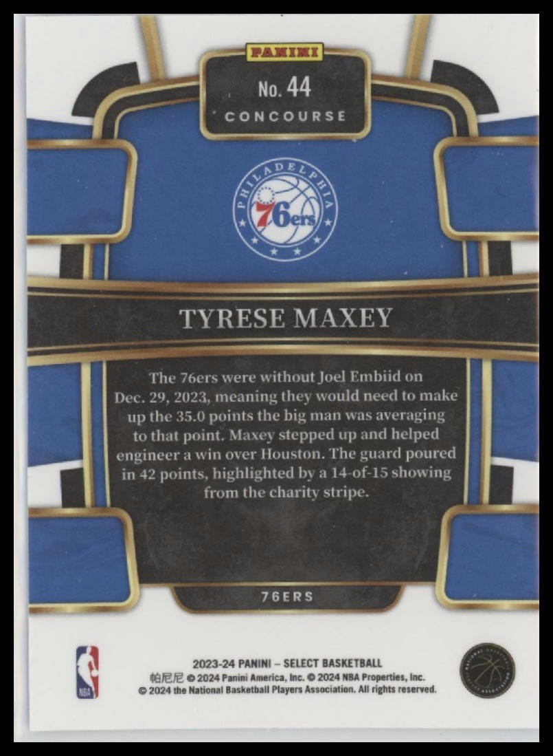 2023-24 Panini Select #44 Tyrese Maxey Blue (Retail Base)