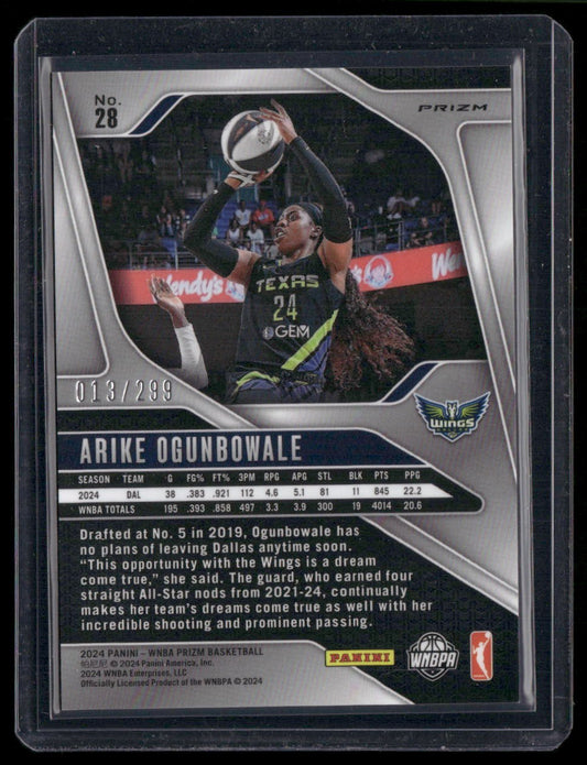 2024 Panini Prizm WNBA #28 Arike Ogunbowale Red Prizms #/299