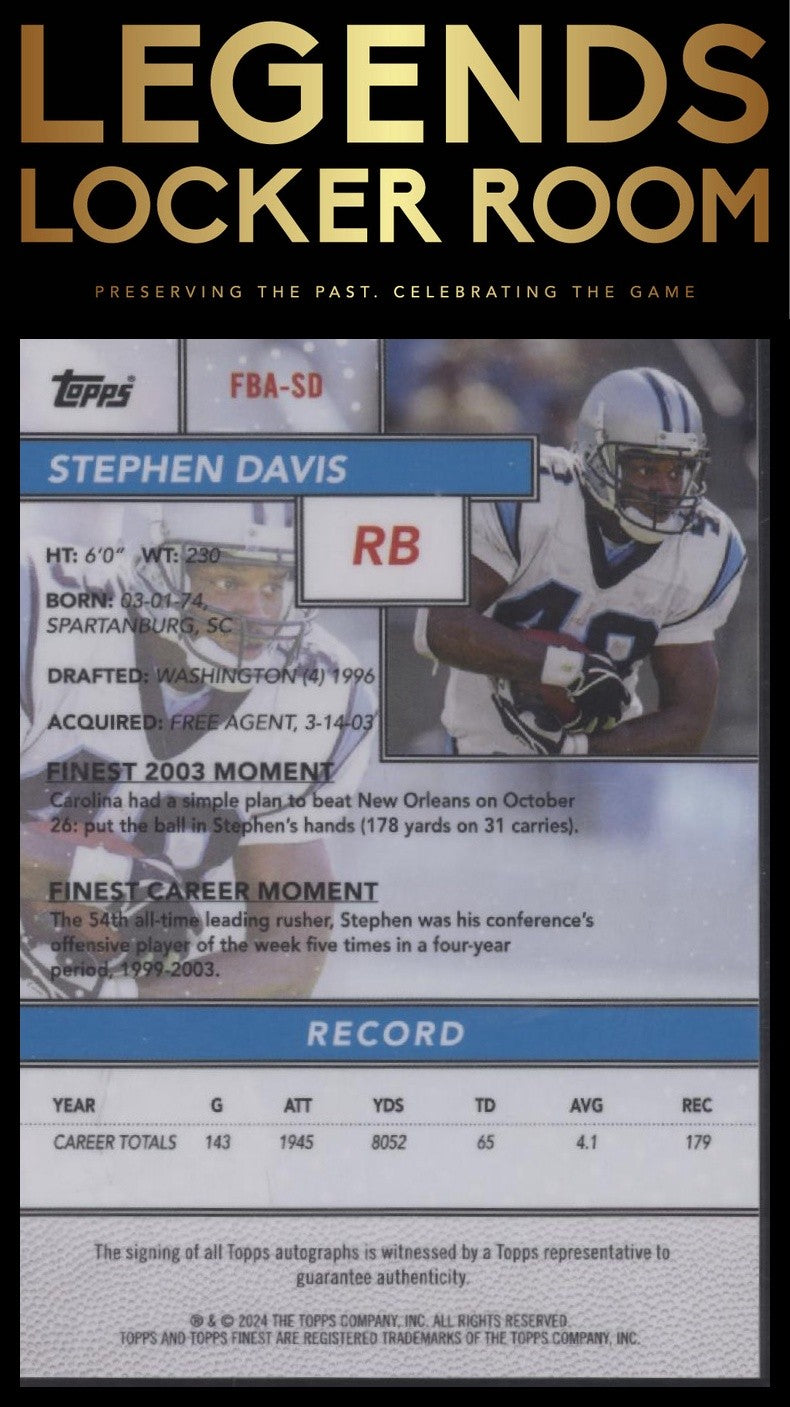 2024 Finest #FBA-SD Stephen Davis Flashback Autographs Black Refractor #/25