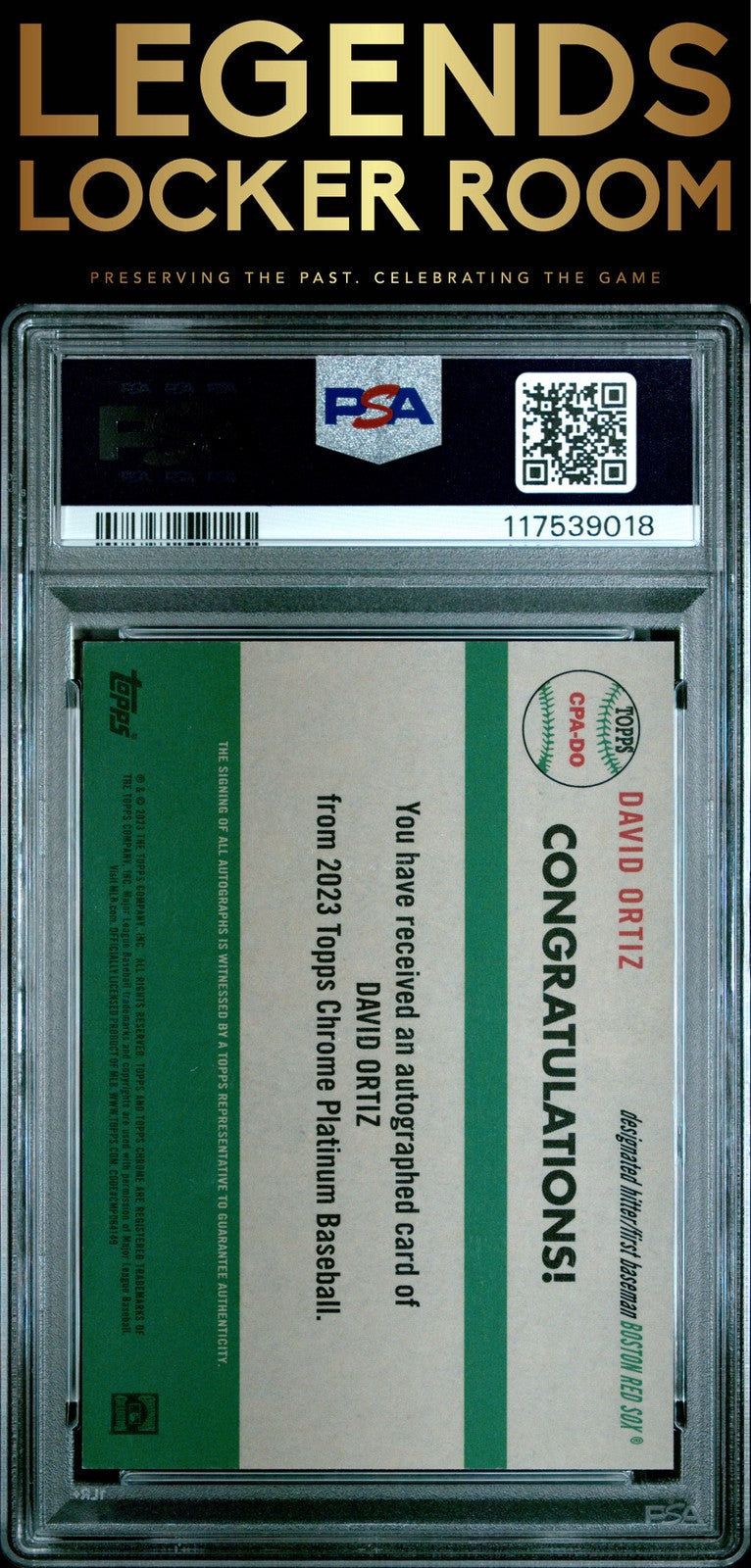 2023 Topps Chrome Platinum Anniv Auto David Ortiz Pink PSA 9