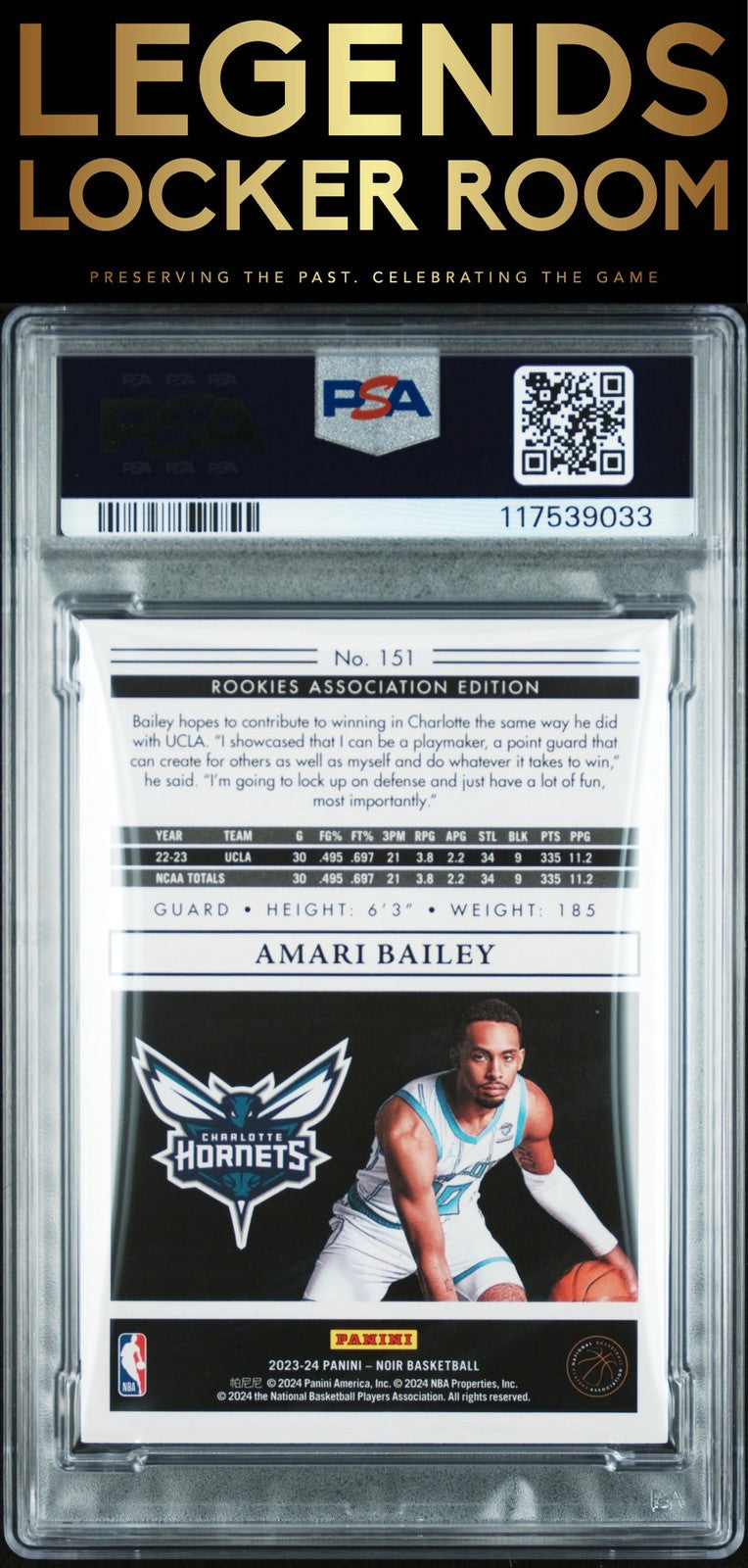 2023 Panini Noir #151 Amari Bailey Holo Red PSA 7