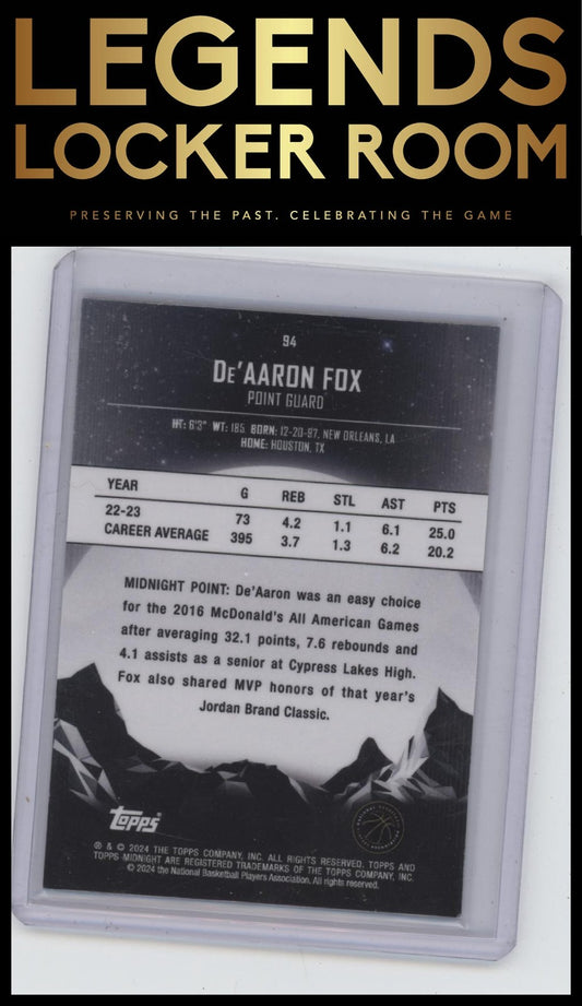 2023-24 Topps Midnight #94 De'Aaron Fox