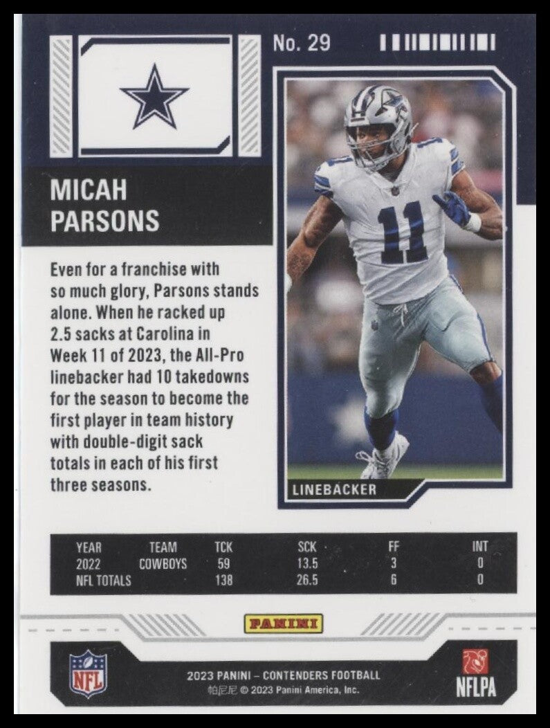 2023 Panini Contenders #29 Micah Parsons Season Ticket Retail