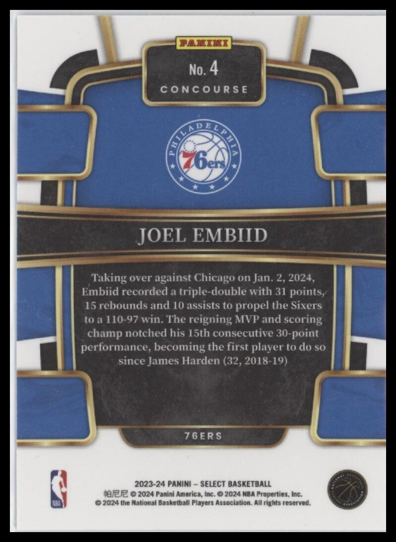 2023-24 Panini Select #4 Joel Embiid Blue (Retail Base)