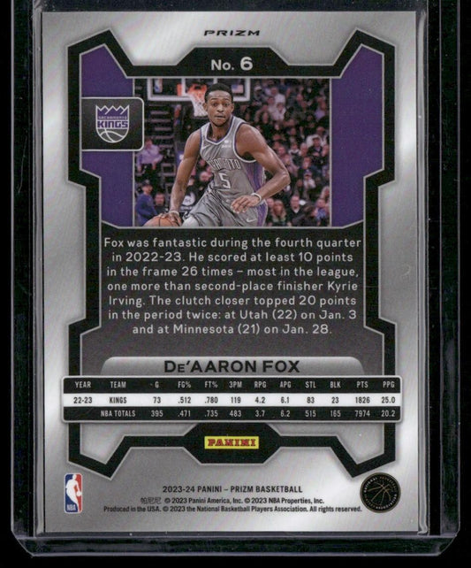 2023-24 Panini Prizm #6 De'Aaron Fox Prizms Snakeskin