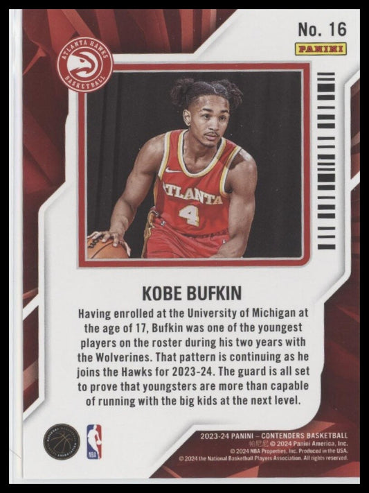 2023-24 Panini Contenders #16 Kobe Bufkin Rookie of the Year Contenders