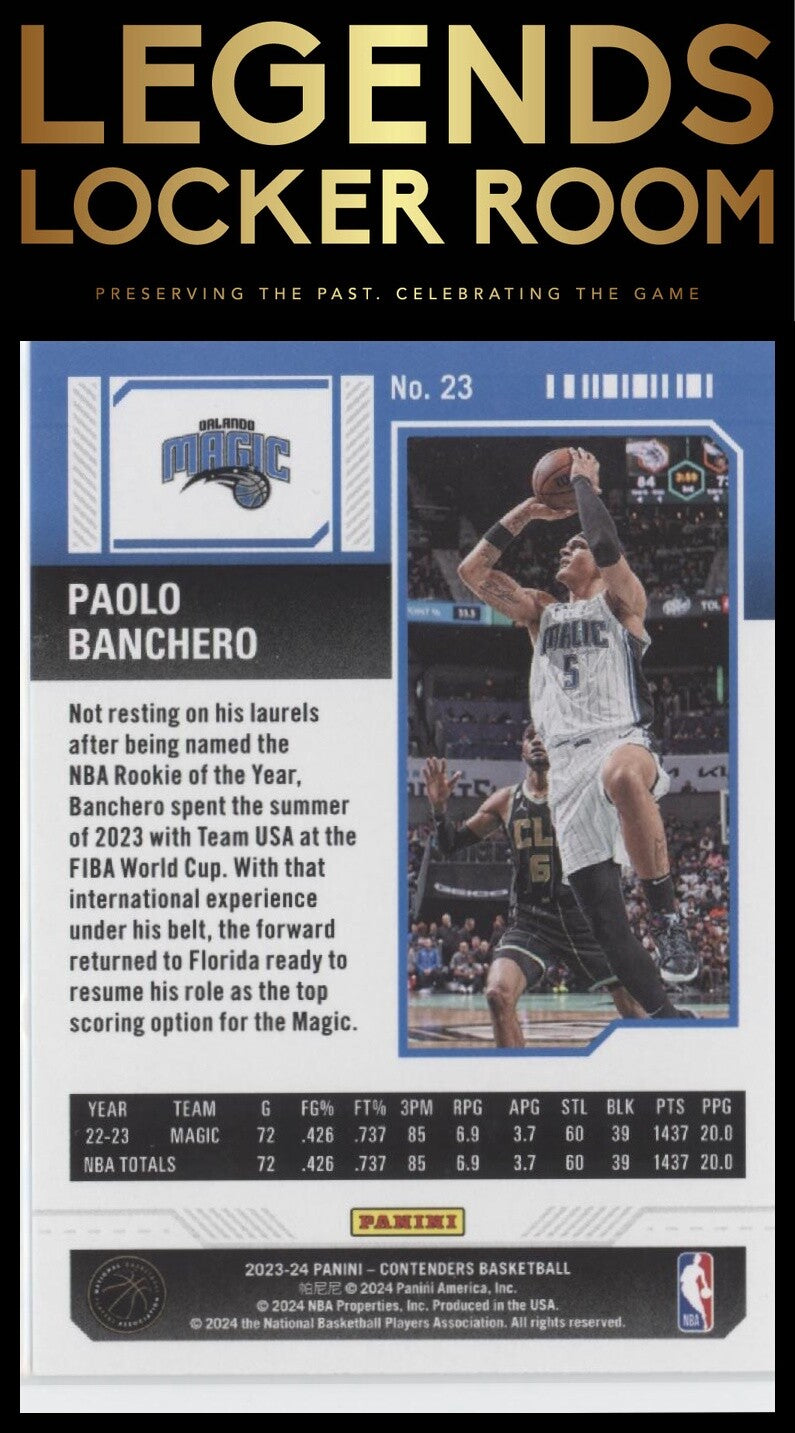 2023-24 Panini Contenders #23 Paolo Banchero Season Ticket Retail