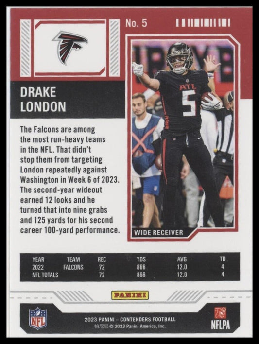 2023 Panini Contenders #5 Drake London Season Ticket Retail