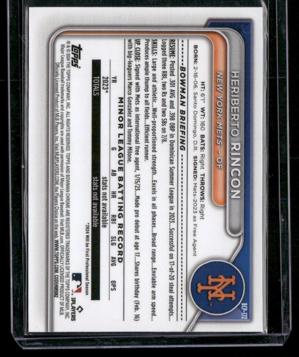2024 Bowman Chrome #BCP-172 Heriberto Rincon Prospects