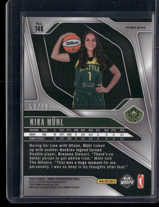 2024 Panini Prizm WNBA #146 Nika Muhl Orange Prizms #/99