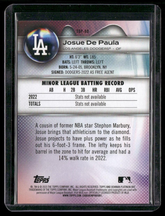 2023 Bowman Platinum #TOP-80 Josue De Paula Top Prospects