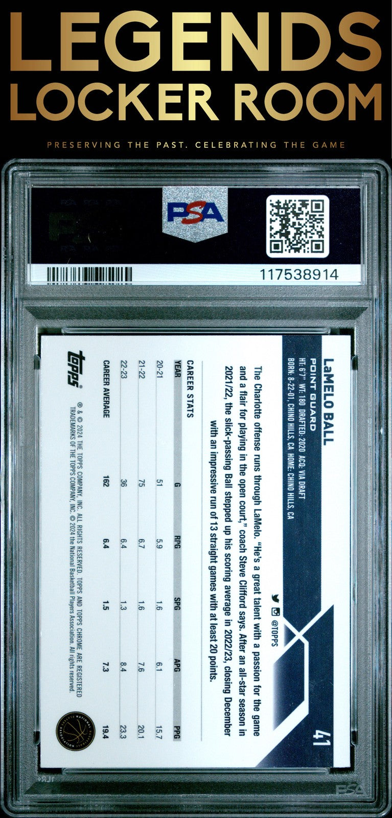 2023 Topps Chrome Sapphire Edition #41 Lamelo Ball Gold PSA 10