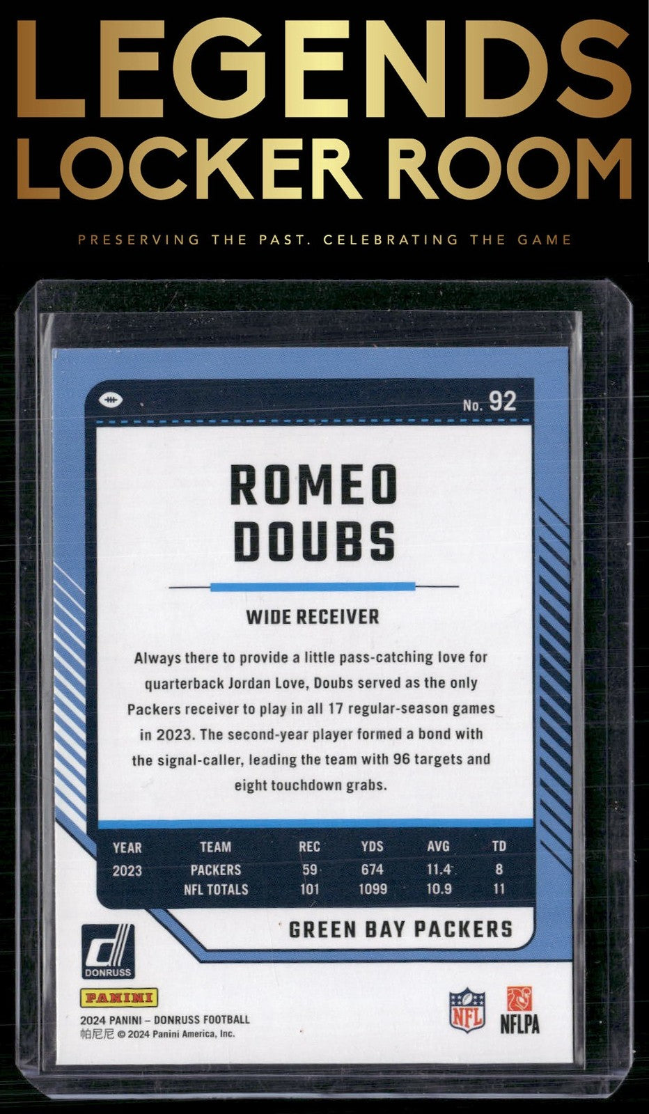 2024 Donruss #92 Romeo Doubs Press Proof Green