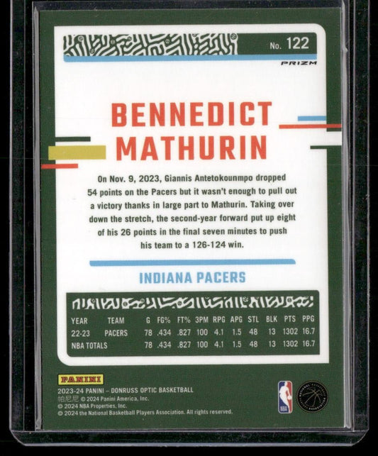 2023-24 Donruss Optic #122 Bennedict Mathurin Blue Velocity