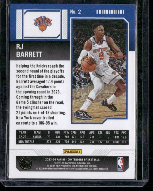 2023-24 Panini Contenders #2 RJ Barrett Season Ticket Retail