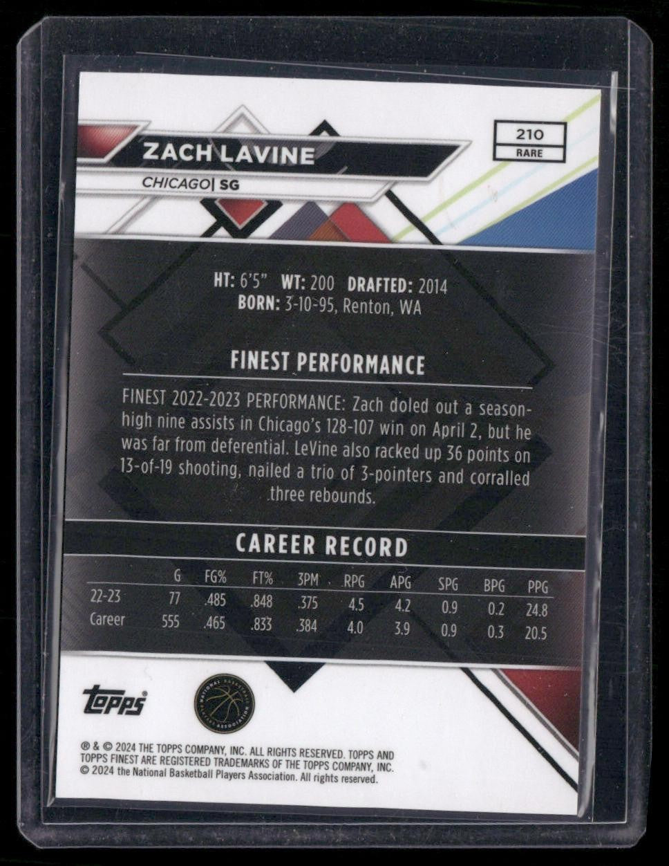 2023-24 Finest Zach LaVine Blue Checkerboard Refractors 01/49 First on Print!