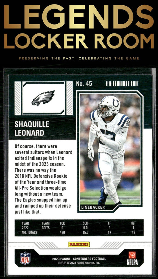 2023 Panini Contenders #45 Shaquille Leonard Season Ticket Retail