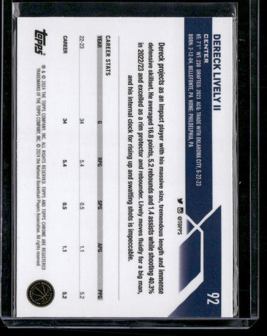 2023-24 Topps Chrome #92 Dereck Lively II