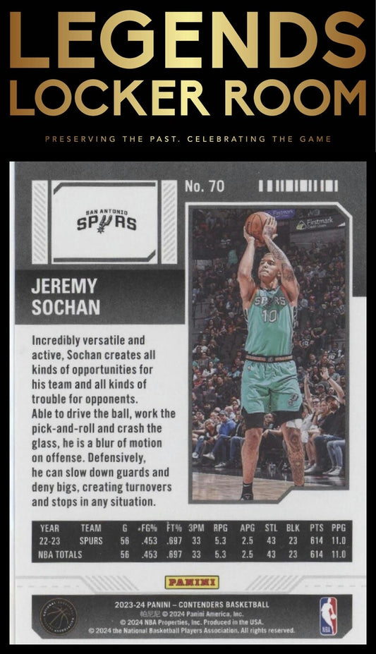 2023-24 Panini Contenders #70 Jeremy Sochan Season Ticket Retail
