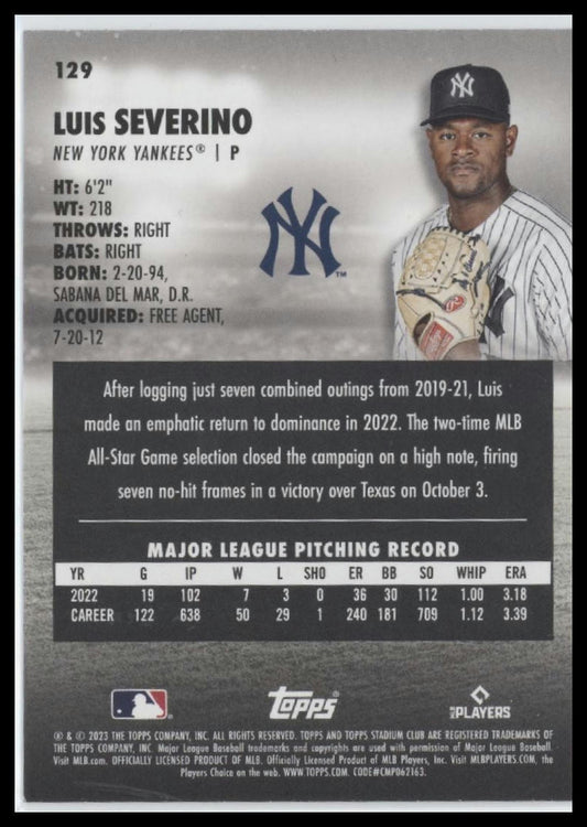 2023 Stadium Club #129 Luis Severino
