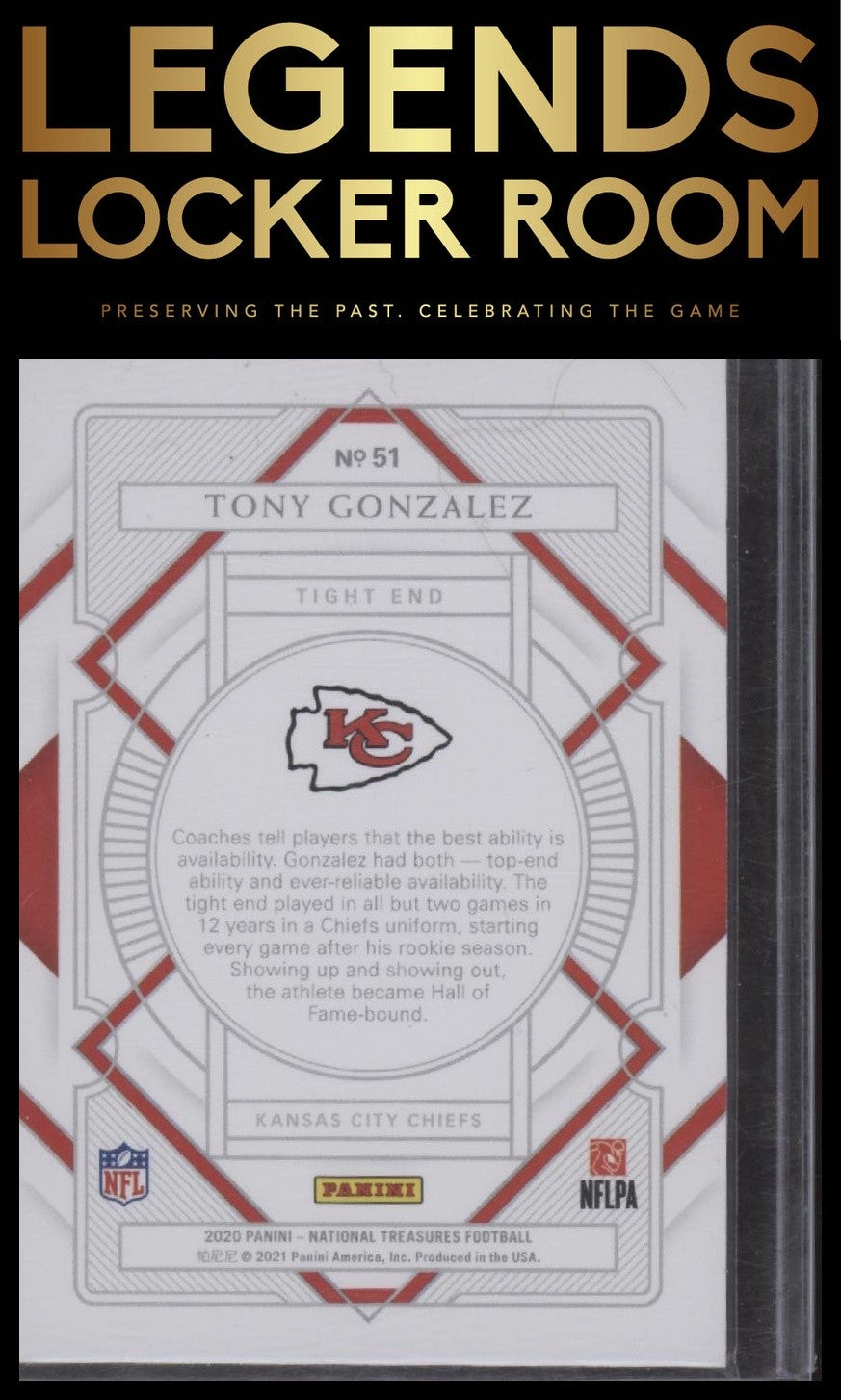 2020 Panini National Treasures #51 Tony Gonzalez #/99