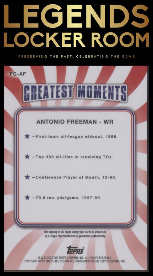 2024 Finest Antonio Freeman Finest Greats Auto Gold Geometric Refractor /50