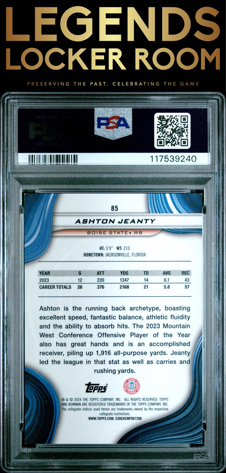 2024 Bowman Best University #85 Ashton Jeanty Lime Green Geometric PSA 8