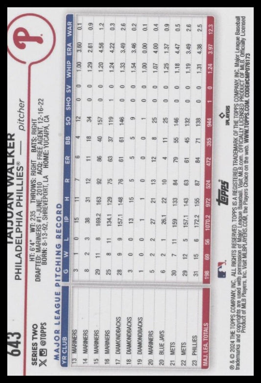 2024 Topps #643 Taijuan Walker Blue