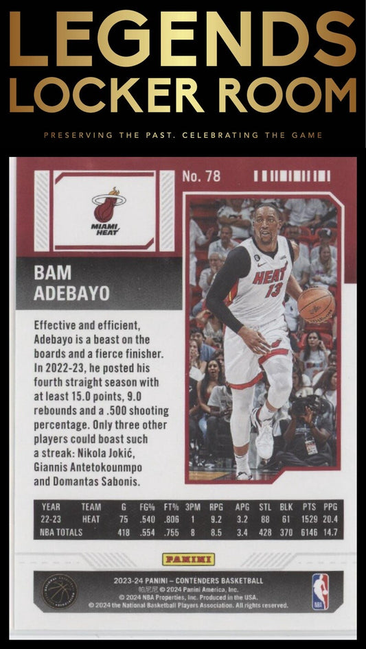 2023-24 Panini Contenders #78 Bam Adebayo Season Ticket Retail