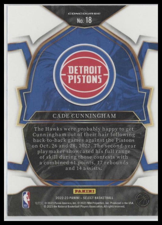 2022-23 Panini Select #18 Cade Cunningham Blue (Retail Base)
