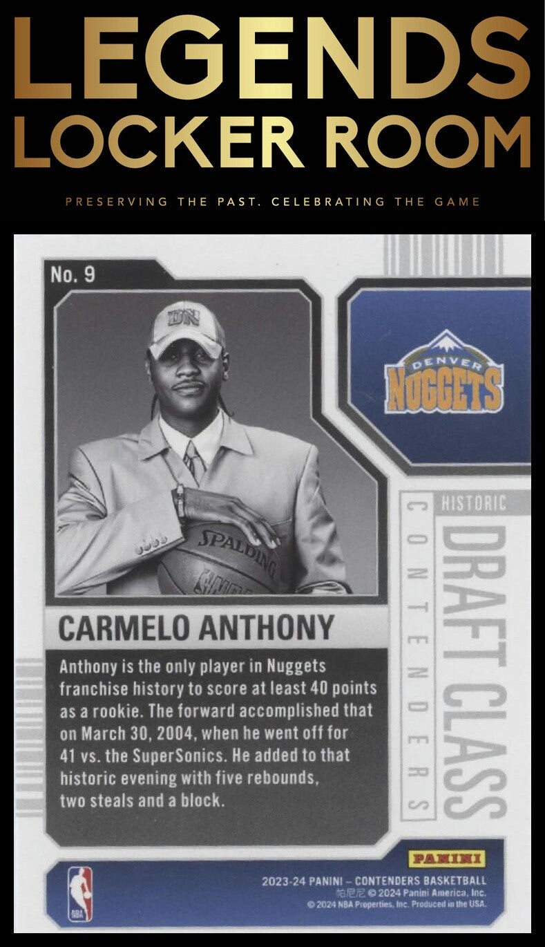2023 Panini Contenders Carmelo Anthony Historic Draft Class Contenders
