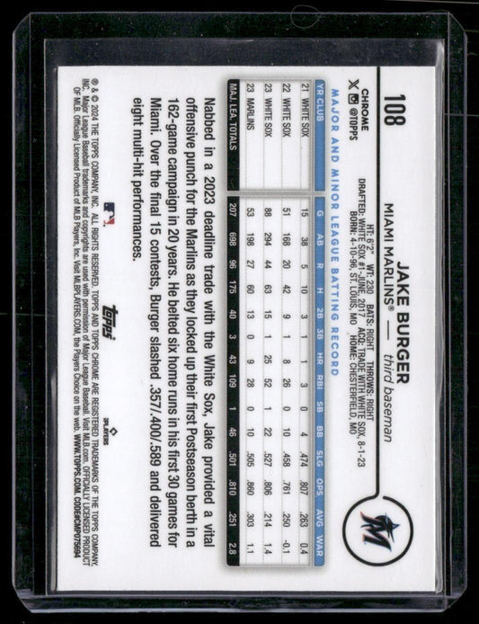 2024 Topps Chrome #108 Jake Burger Prizm Refractor